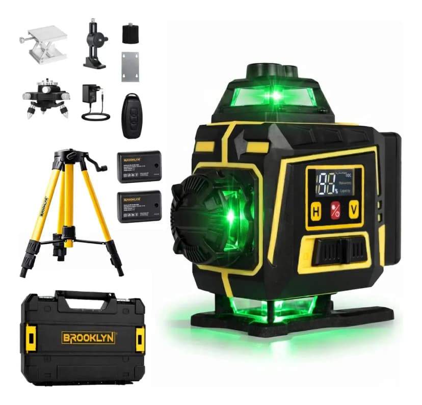 Nivel Laser Verde Profesional Brooklyn 16 Líneas 360° Autonivelante Ip54 + Trípode Y Control