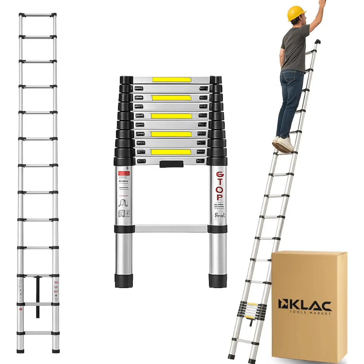 KLAC escalera telescópica de aluminio 6,2 m y 150 kg