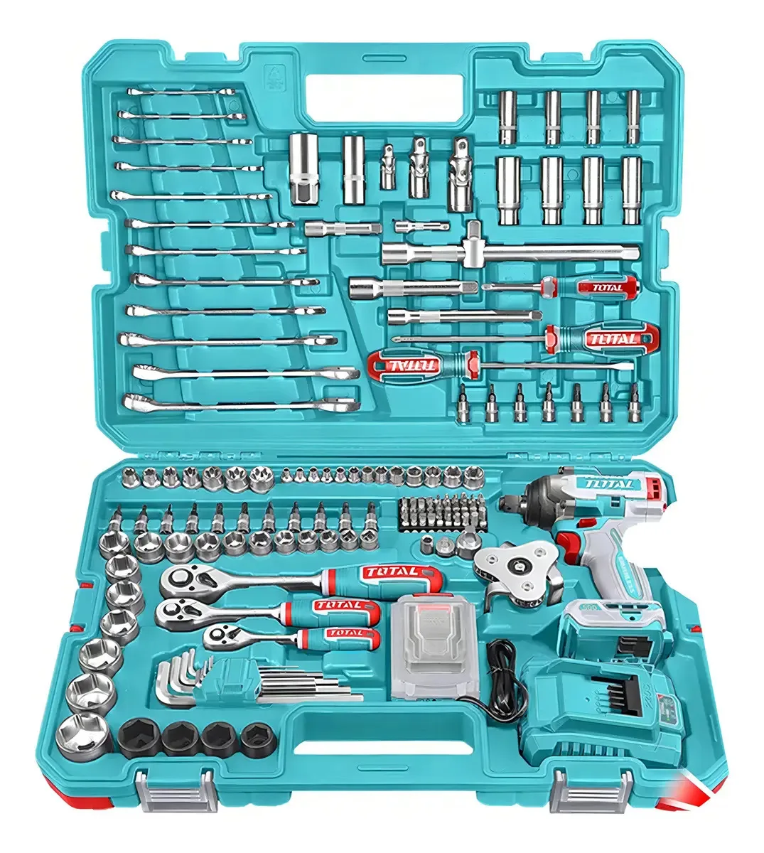 Kit Total: Llave Impacto 1/2'' + Dados + Llaves + Puntas Color Turquesa