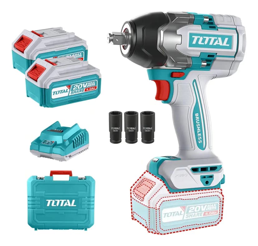 Llave Imp 850nm Industrial Brushless + 2 Bat 4a + Carg Total Color Turquesa Frecuencia 50/60hz