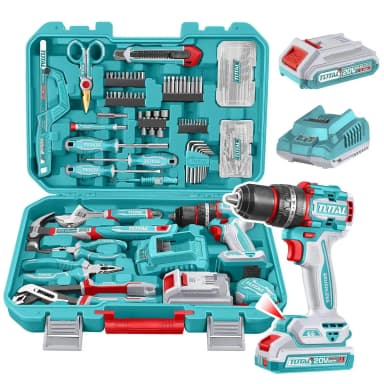 Set 166 Piezas Total: Taladro Percutor Y Atornillador 20v 66nm Sin Carbones + Herramientas Manuales, Con Batería 2.0ah, Cargador,y Maletín - Thkthp41667