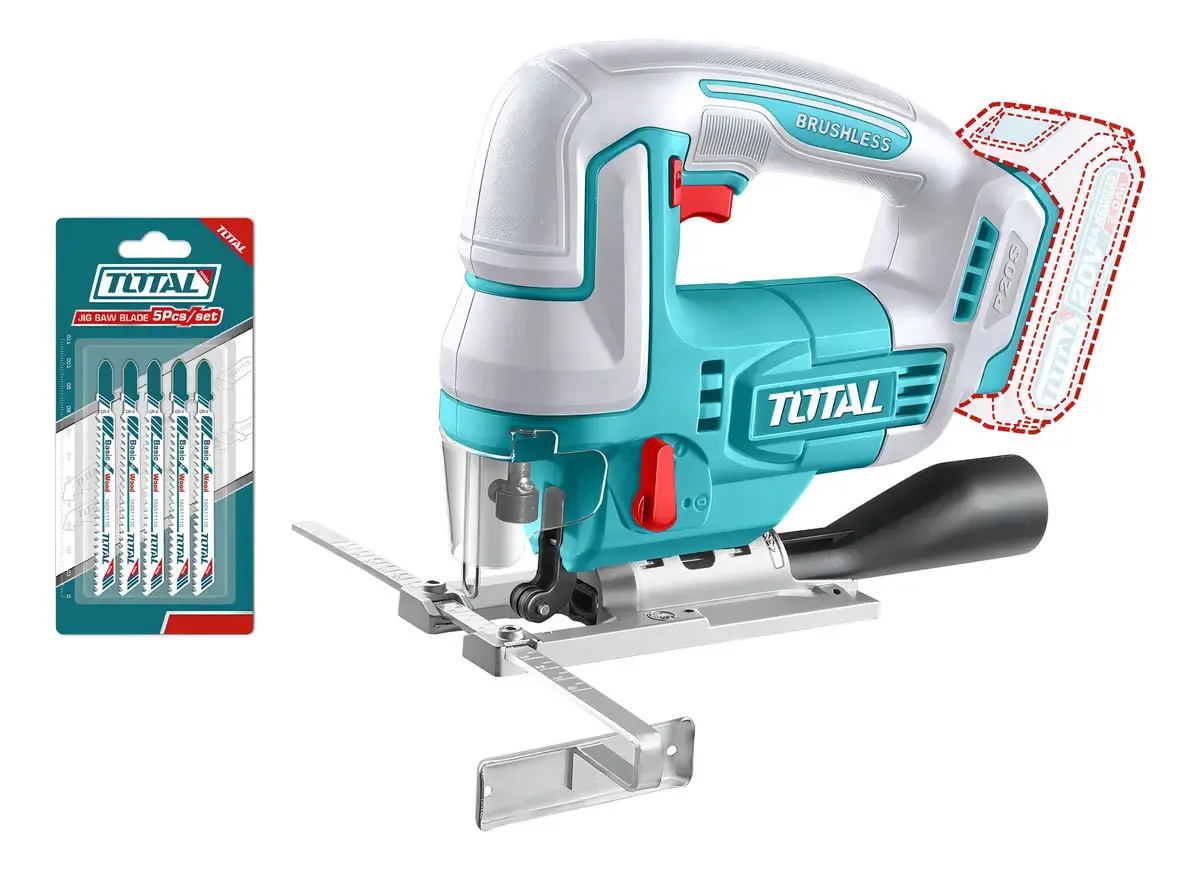 Sierra Caladora Inalámbrica Total 20v, Motor Brushless, Sin Carbones - Madera, Metal, Plástico - Con 5 Hojas De Sierra - No Incluye Batería Ni Cargador - Tjsli1008